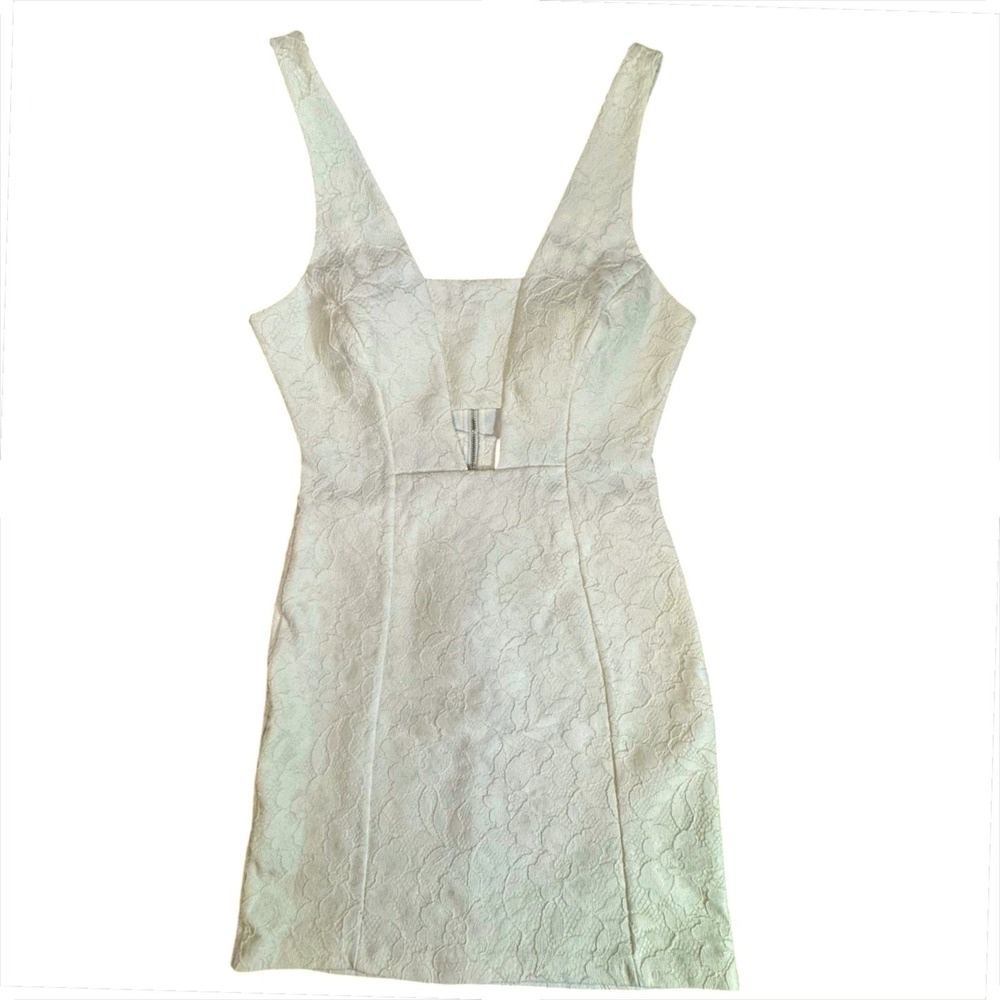 Topshop White Floral Jacquard Cutout Mini Dress Ivory‎ Sleeveless Size US 8